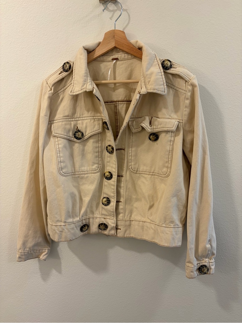 Free People Cream Button-Front Utility Jacket